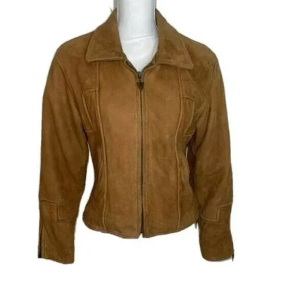 Beyond Sport California Moto Jacket Womens Small Leather Caramel Zip Sleeves - Picture 13 of 15